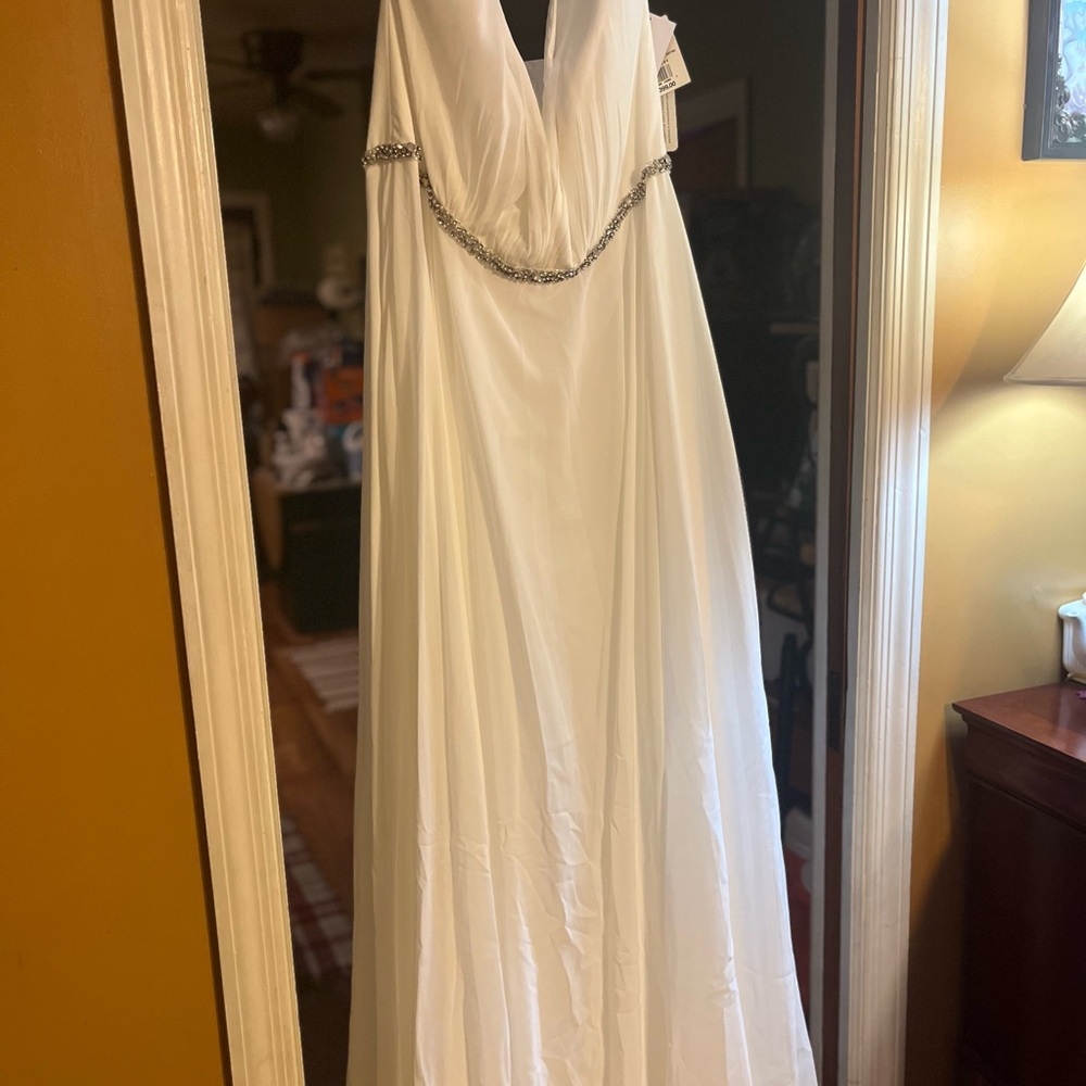 David's Bridal White Wedding Dress with Silver Accents